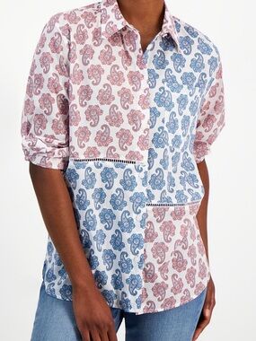 Nautica Jeans 100% Cotton Patchwork Paisley Shirt Long Sleeve XL